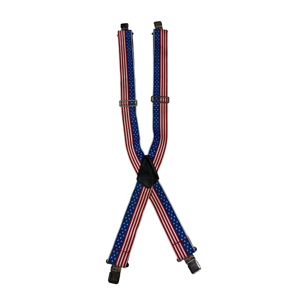 Vintage McGuire Nicholas USA Flag‎ Suspenders Adjustable Metal Clips Y Back